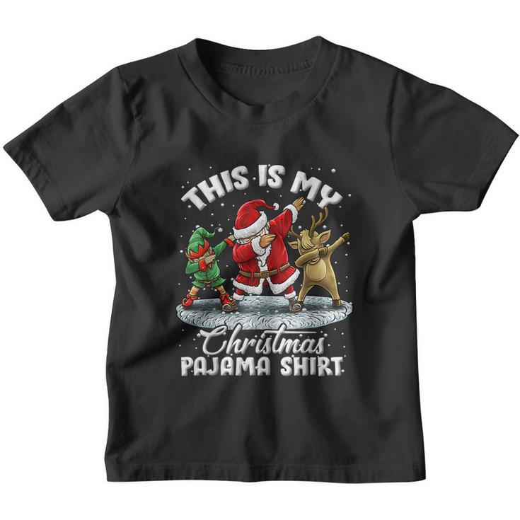 This Is My Christmas Pajama Shirt Dabbing Santa Elf Pajamas Youth T-shirt