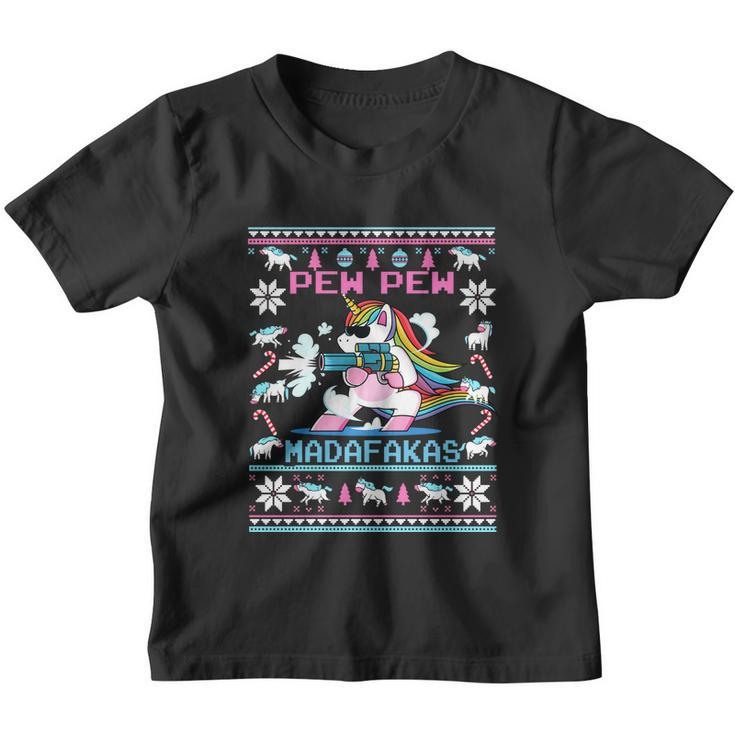 Unicorn Pew Pew Madafakas Ugly Christmas Sweater Youth T-shirt