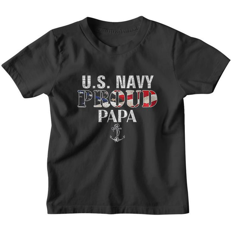 US Proud Navy Papa With American Flag Veteran Day Youth T-shirt