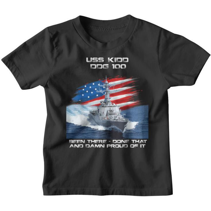 Uss Kidd Ddg-100 Destroyer Ship Usa Flag Veteran Xmas Youth T-shirt