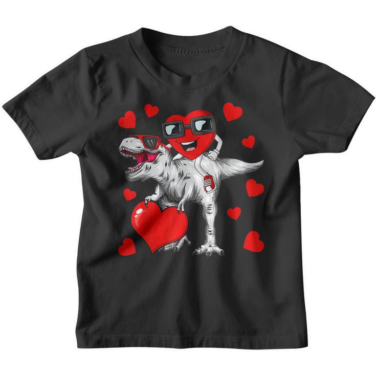 Valentines Day Heart Riding Dinosaur T Rex Funny Boys Kids  Youth T-shirt