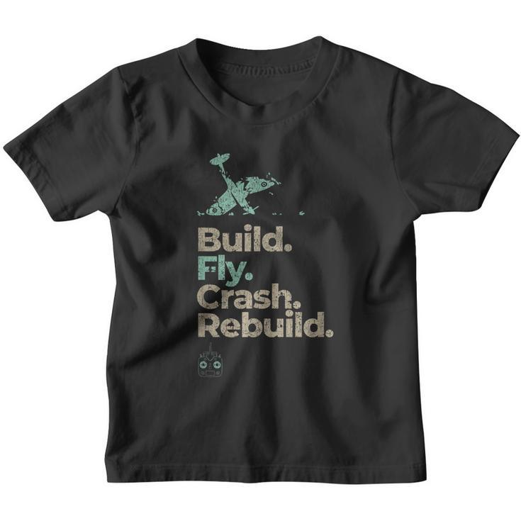 Vintage Rc Plane Build Fly Crash Rebuild Airplane Youth T-shirt