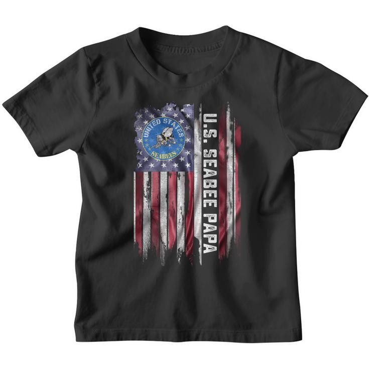 Vintage Usa American Flag Proud Us Seabee Veteran Papa Funny Youth T-shirt