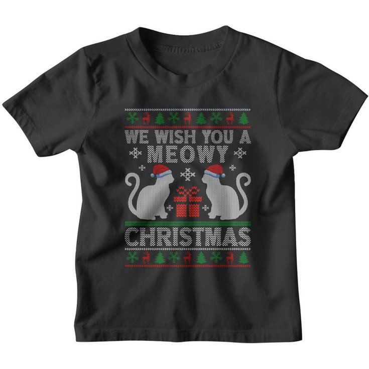 We Wish You A Meowy Catmas Santa Hat Ugly Christmas Sweater Gift Youth T-shirt