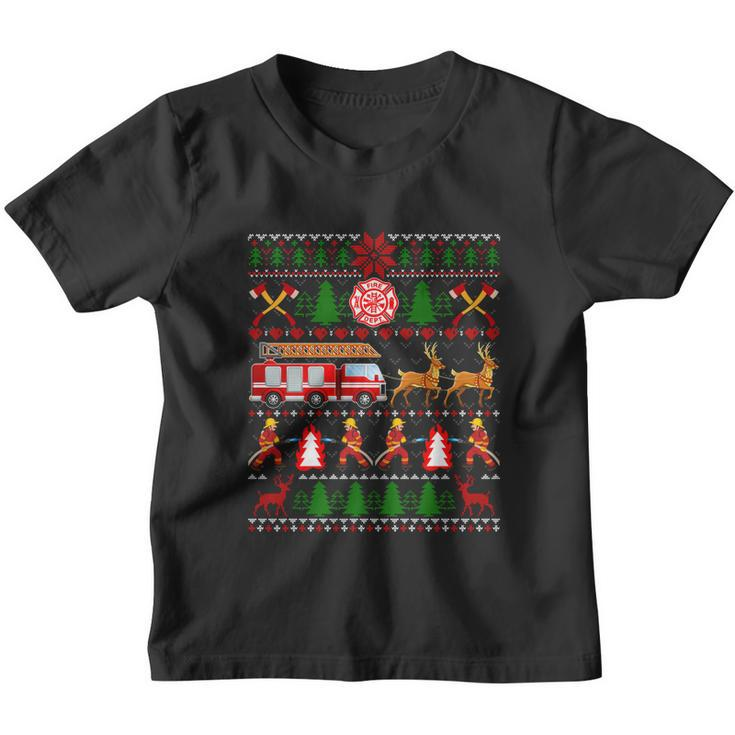 Xmas Firefighter Lover Fire Truck Fire Ugly Christmas Gift Youth T-shirt