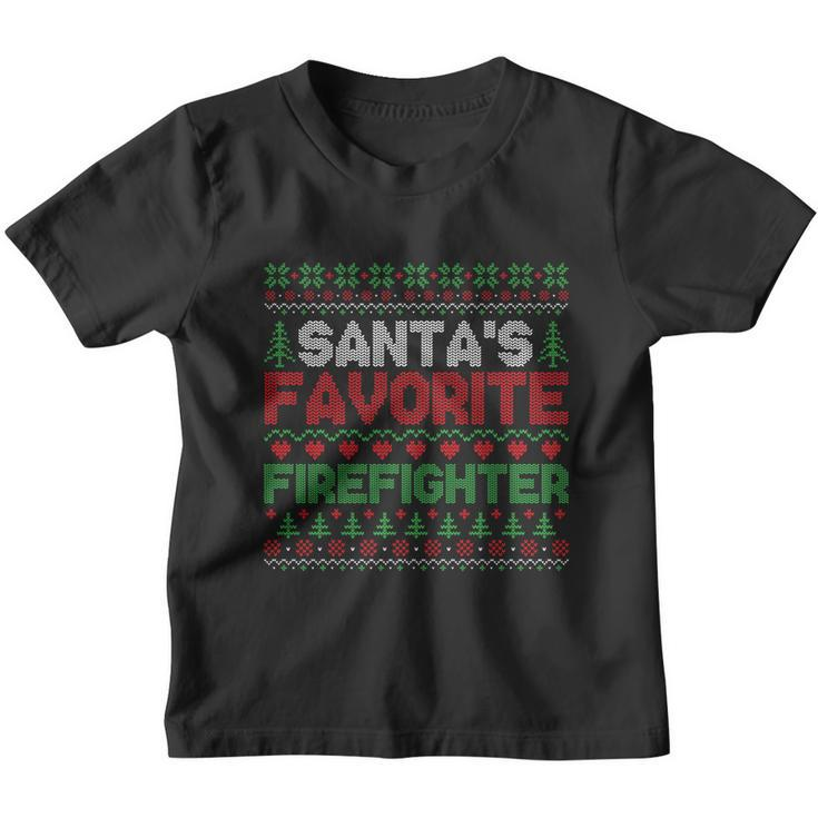 Xmas Santas Favorite Firefighter Ugly Christmas Sweater Gift Youth T-shirt
