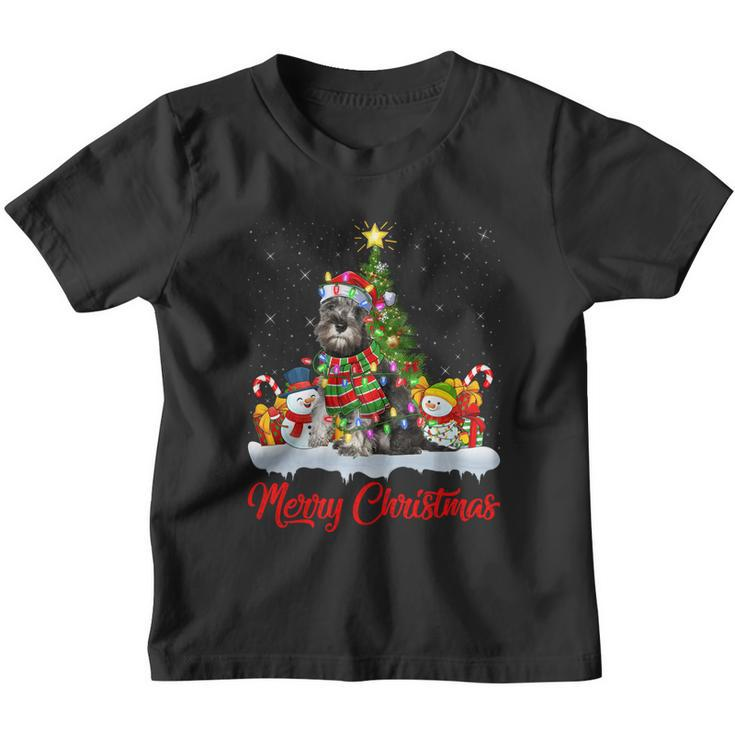 Xmas Tree Lighting Santa Miniature Schnauzer Dog Christmas Gift Youth T-shirt