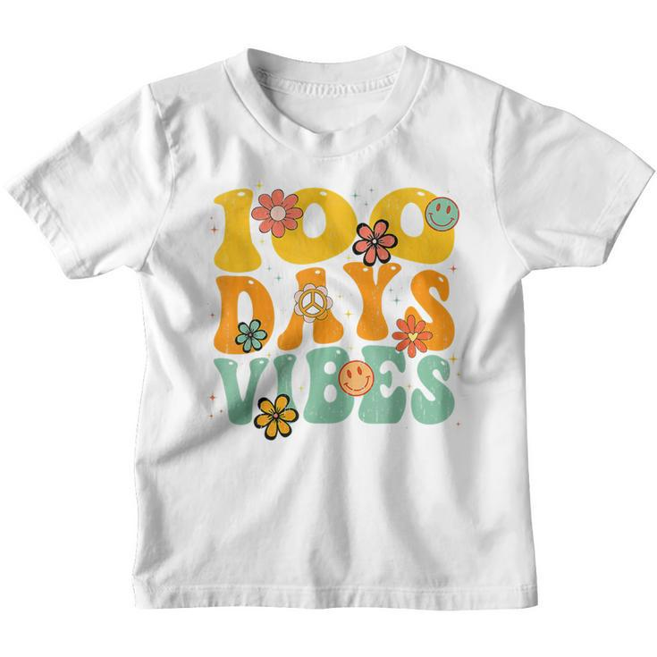 100 Days Of School Vibes 100Th Day Of School Retro Groovy T  Youth T-shirt