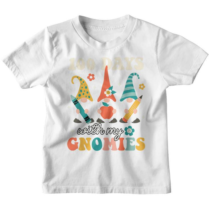 100 Days With My Gnomies 100 Days Of School Groovy Retro  Youth T-shirt