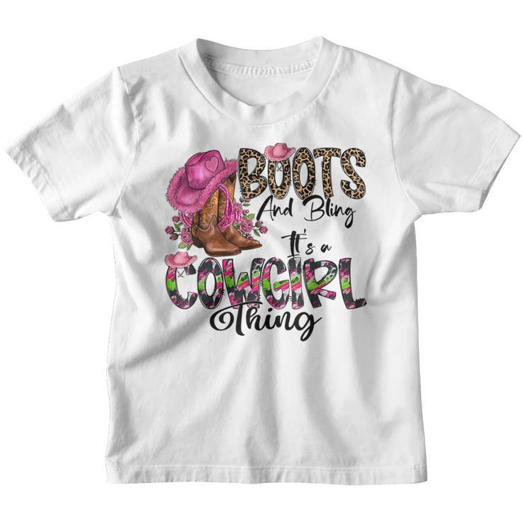 Boots & Bling Its A Cowgirl Thing Love Cowboy Boots Leopard  Youth T-shirt