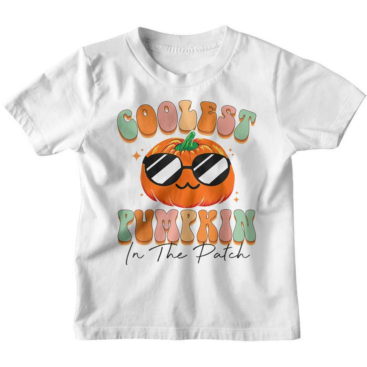 Coolest Pumpkin In The Patch Boys Retro Groovy Halloween  Youth T-shirt