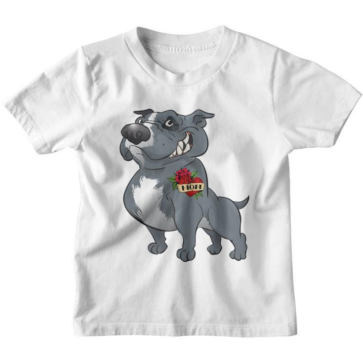 Grey Pitbull I Love Mom Youth T-shirt