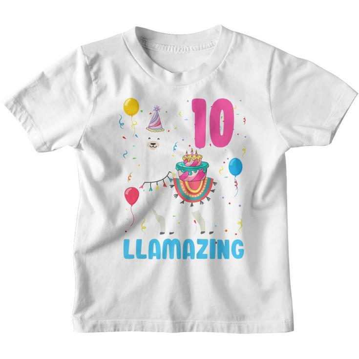 Kids 10Th Birthday I Am 10 Years Old And Llamazing Llama Girl  Youth T-shirt