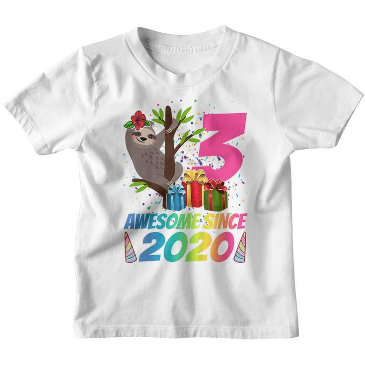 Kids 3 Year Old Sloth Awesome Since 2020 3Rd Birthday N Girls  Youth T-shirt