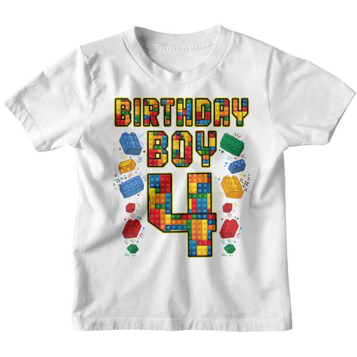 Kids 4Th Birthday Master Builder 4 Years Old Block Building Boys  Youth T-shirt