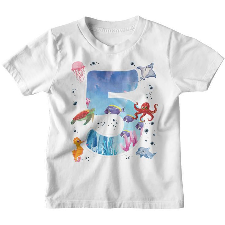Kids 5Th Birthday Party Ocean 5 Year Old Sea Fish Aquarium Boy  Youth T-shirt