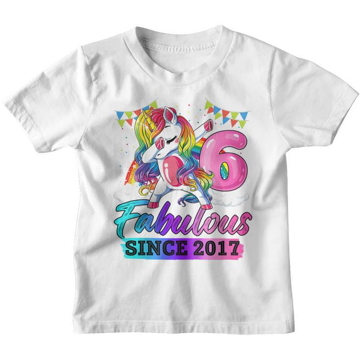 Kids 6 Years Old Fabulous Since 2017 6Th Birthday Unicorn Girl  Youth T-shirt