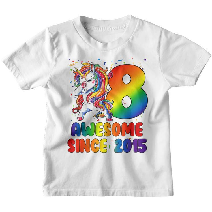 Kids 8 Year Old Gift Awesome Since 2015 8Th Birthday Unicorn Girl  Youth T-shirt