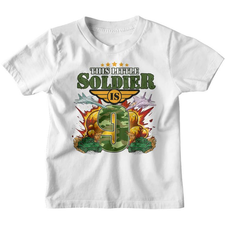 Kids 9Th Birthday This Little Soldier Is 9 Camo Style Boys  Youth T-shirt