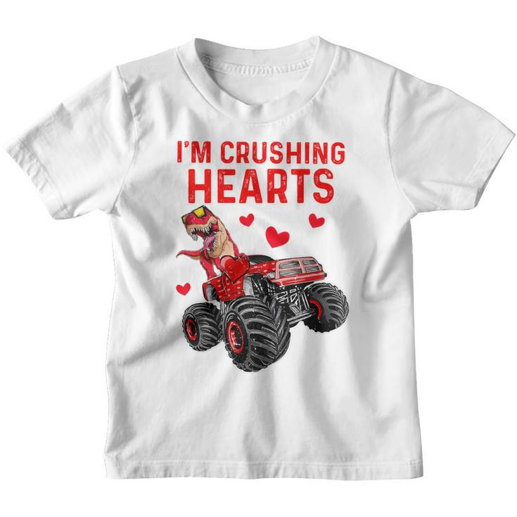 Kids Crush Hearts T Rex Monster Truck Toddler Boys Valentines Day  Youth T-shirt