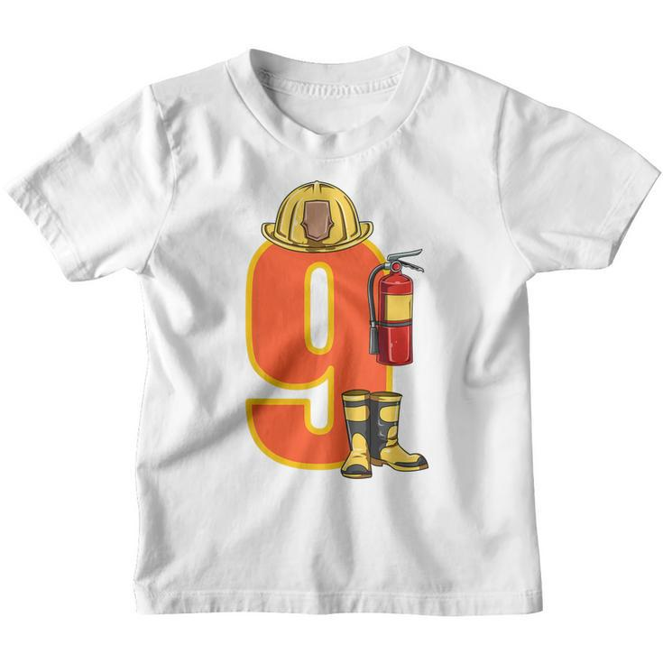 Kids Fire Fighter 9 Year Old Birthday Firefighter 9Th Birthday  Youth T-shirt