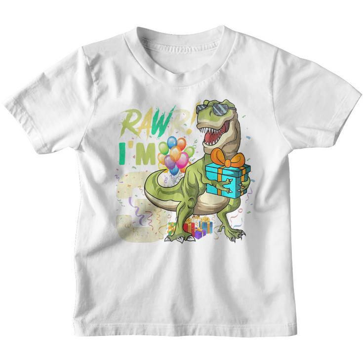 Kids Rawr Im 3 Third Rex 3Rd Birthday Dinosaur 3 Year Old Boys  Youth T-shirt