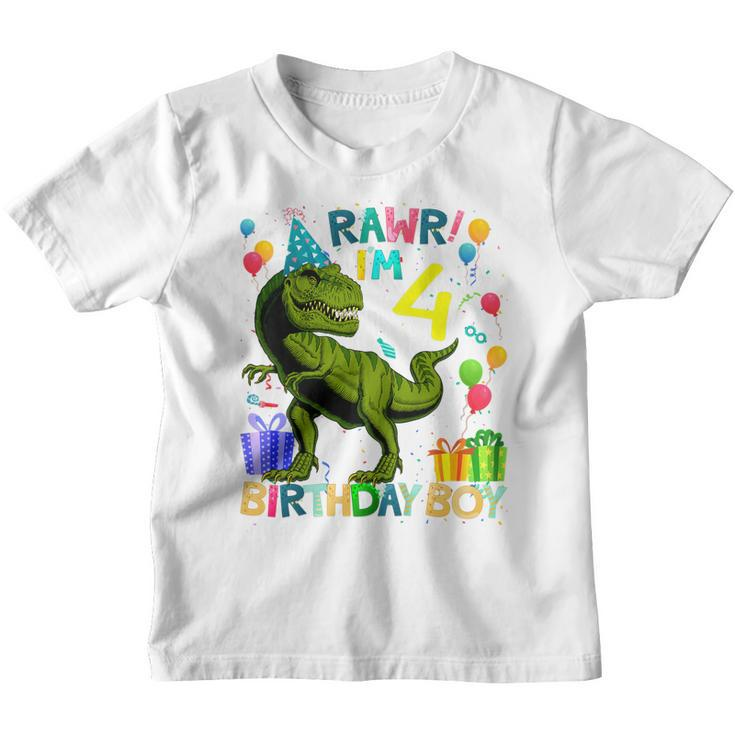 Kids Rawr Im 4 4Th Birthday Dinosaur T Rex Boys Gifts 4 Year Old  Youth T-shirt