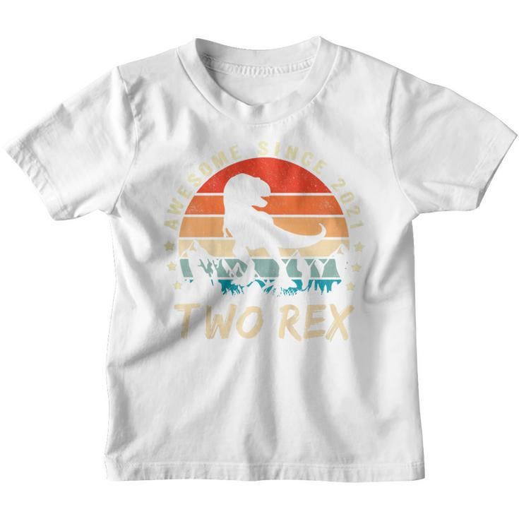 Kids Two Rex 2Nd Birthday Gift Second Dinosaur 2 Year Old Youth T-shirt