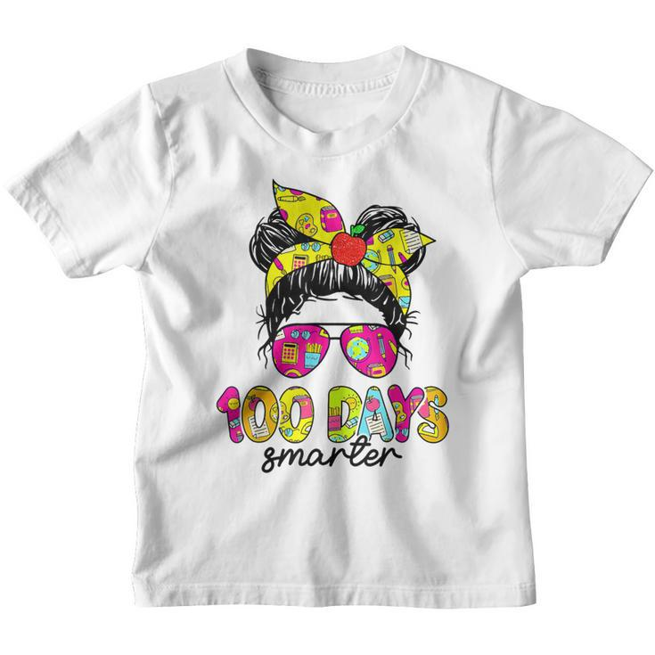 Messy Bun Girl Happy 100 Days Of School 100 Days Smarte  Youth T-shirt