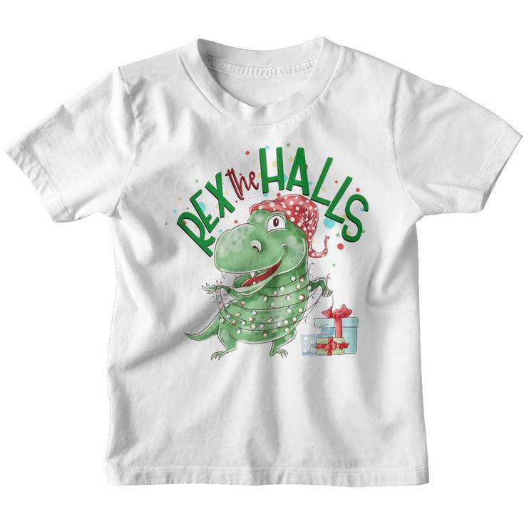 Rex The Halls Christmas Dinosaur Cute Boys Girls Xmas  Youth T-shirt