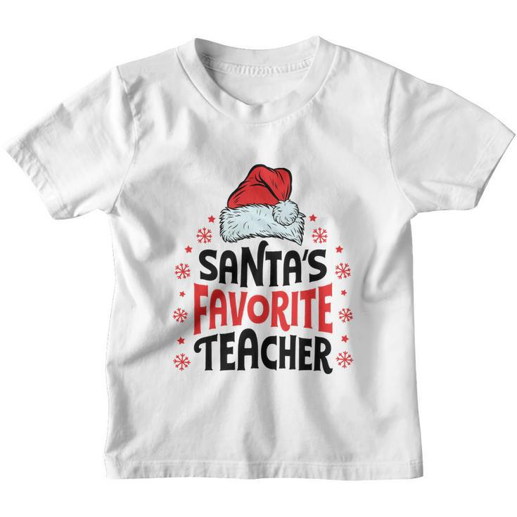Santas Favorite Teacher Christmas Women Men Santa Hat Youth T-shirt
