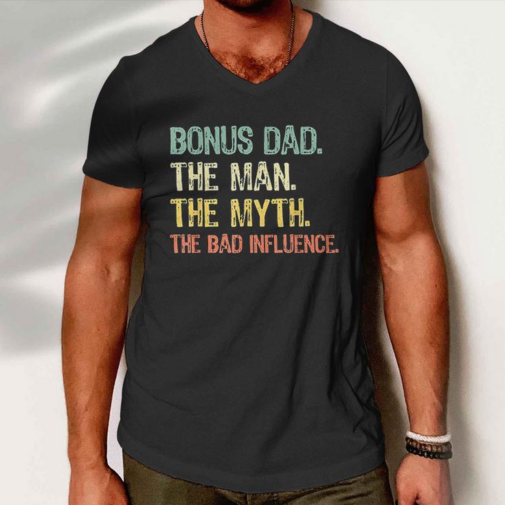 Bonus Dad The Man Myth Bad Influence Retro Gift Men V-Neck Tshirt