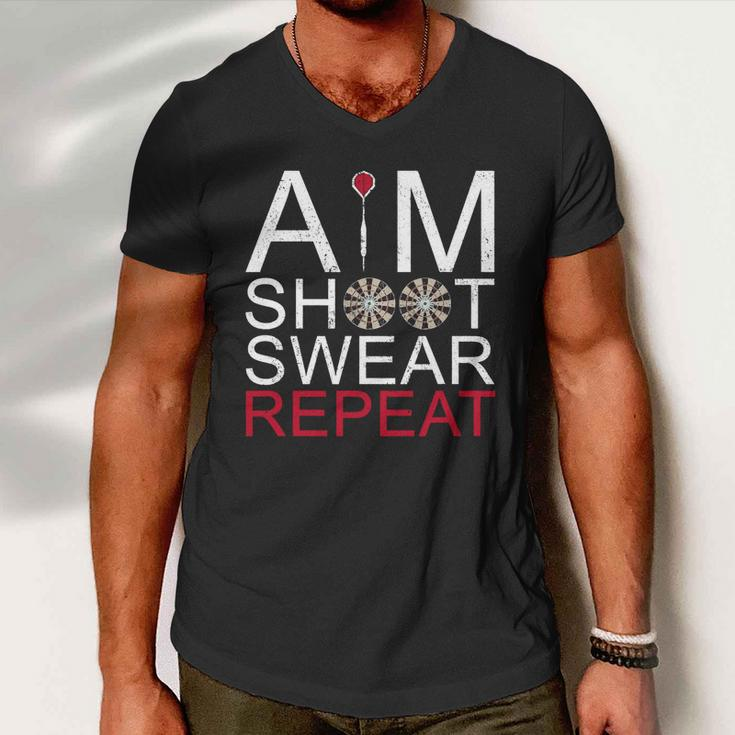 Aim Shoot Swear Repeat Darts Retro Vintage Gift Men V-Neck Tshirt