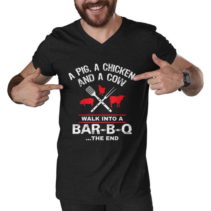 A Pig Chicken Cow Walk Into A Bar Funny Bbq Grilling Men V-Neck Tshirt