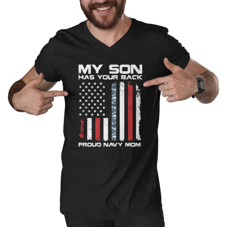 American Flag My Son Has Your Back Proud Navy Mom Men V-Neck Tshirt