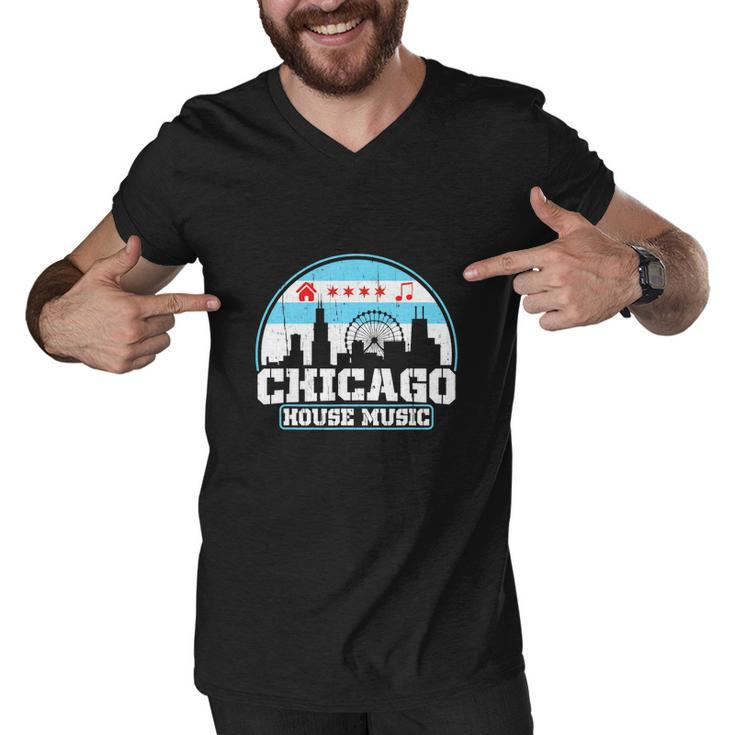 Chicago House Music Vintage Skyline Dj Gift Men V-Neck Tshirt