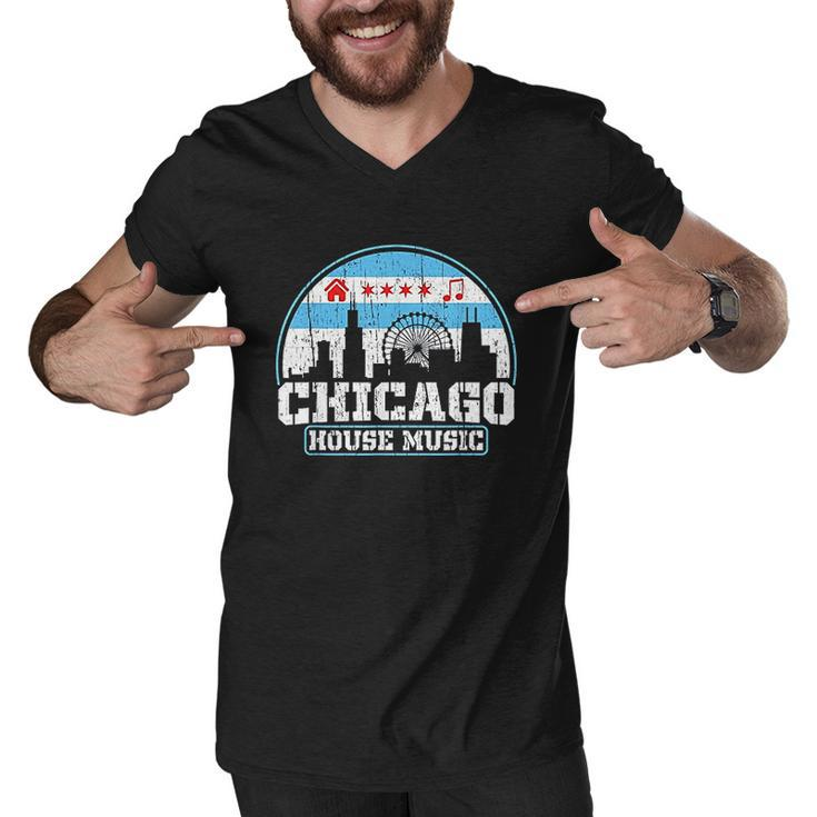 Chicago House Music Vintage Skyline Dj Gift V2 Men V-Neck Tshirt