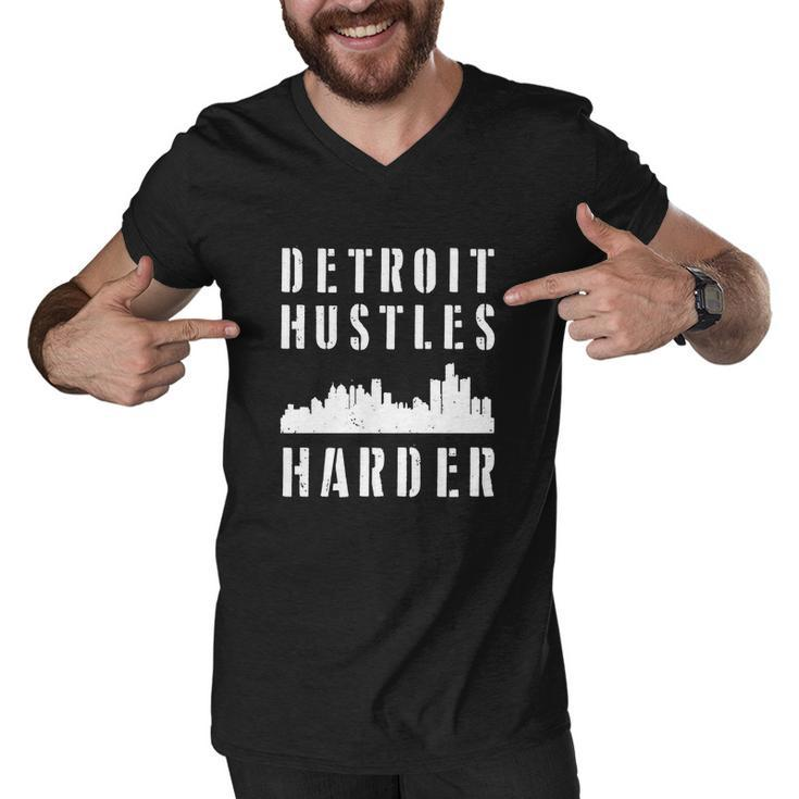 Detroit Hustles Harder City Silhouette Men V-Neck Tshirt