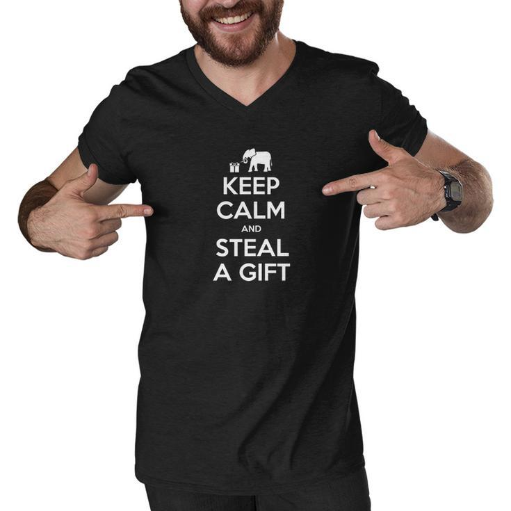 Keep Calm And Steal A Gift White Elephant Christmas Men V-Neck Tshirt