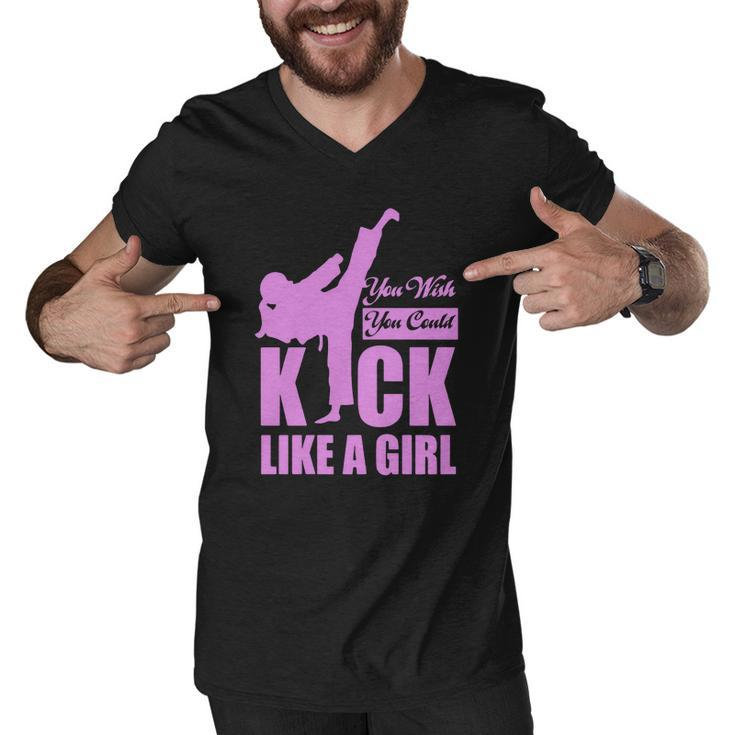 Kick Like A Girl T-Shirt Karate Taekwondo Men V-Neck Tshirt