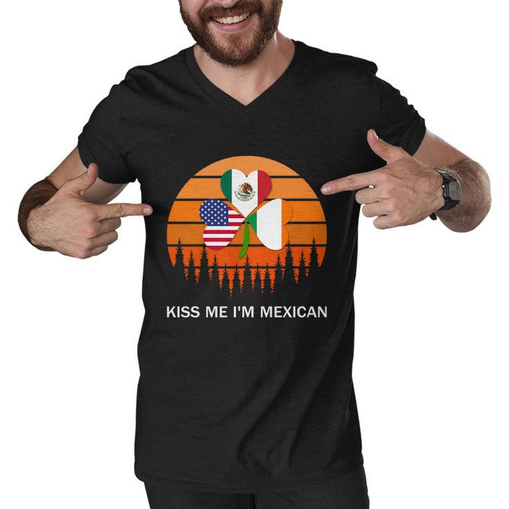 Kiss Me Im Mexican Funny St Patricks Day Mexico Retro Sunset Shirt Men V-Neck Tshirt