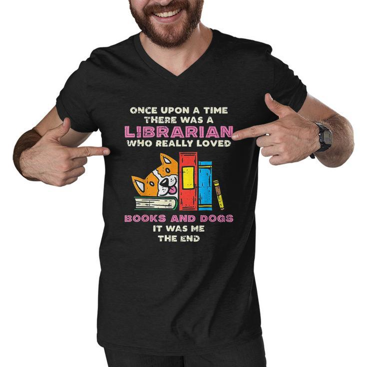 Librarian Books And Dogs Funny Pet Lover Library Worker Gift Men V-Neck Tshirt