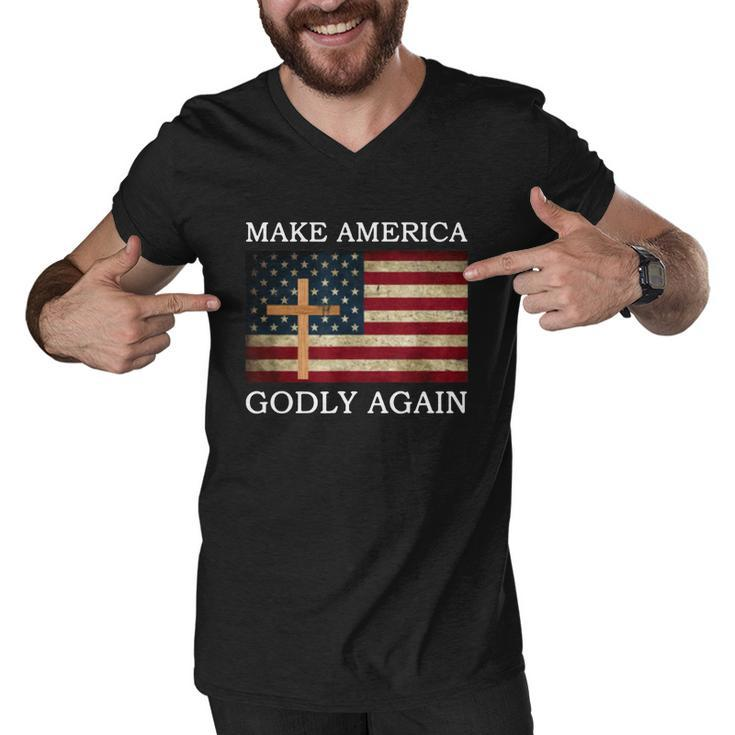 Make America Godly Again American Flag Shirt Men V-Neck Tshirt
