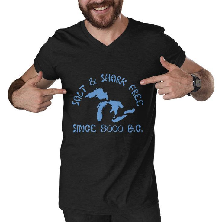 Michigan Salt And Shark Free Great Lakes T Shirt Men V-Neck Tshirt