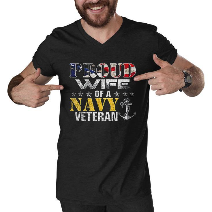 Proud Wife Of A Navy Veteran American Flag Military Gift Men V-Neck Tshirt