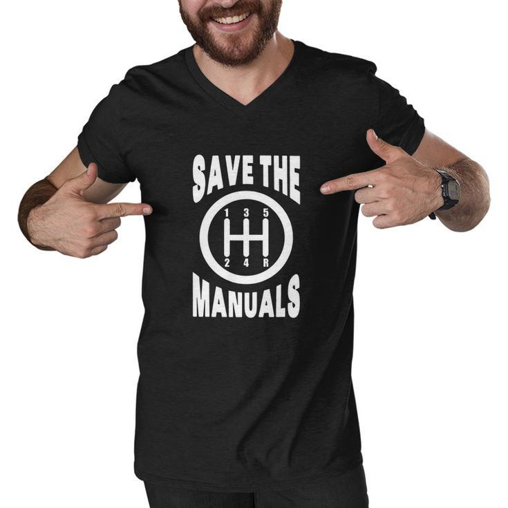 Save The Manuals Car Guy T-Shirt Men V-Neck Tshirt