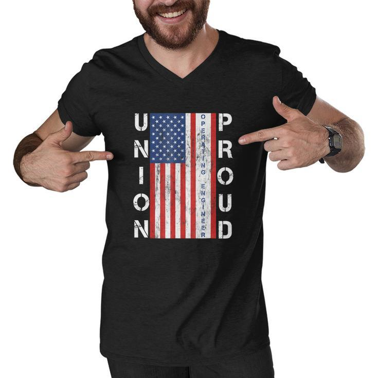 Union Proud American Flag Operating Engineer Men V-Neck Tshirt