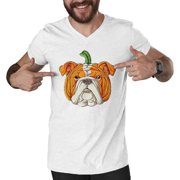 English Bulldog Pumpkin Men V-Neck Tshirt