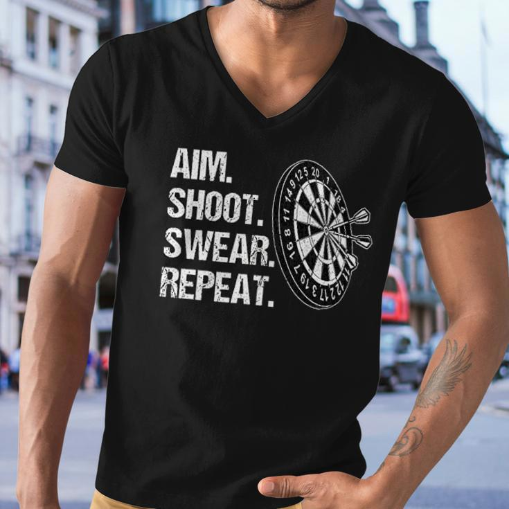 Aim Shoot Swear Repeat Funny Darts Player Men V-Neck Tshirt