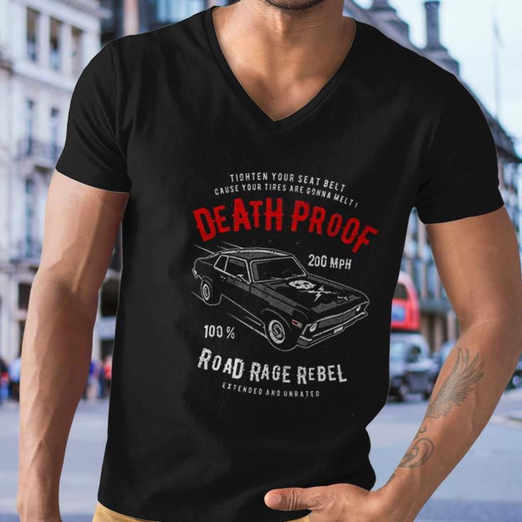 Death Proof Distressed Muscle Car Racing Vintage Skull Lightning Bolts Men V-Neck Tshirt